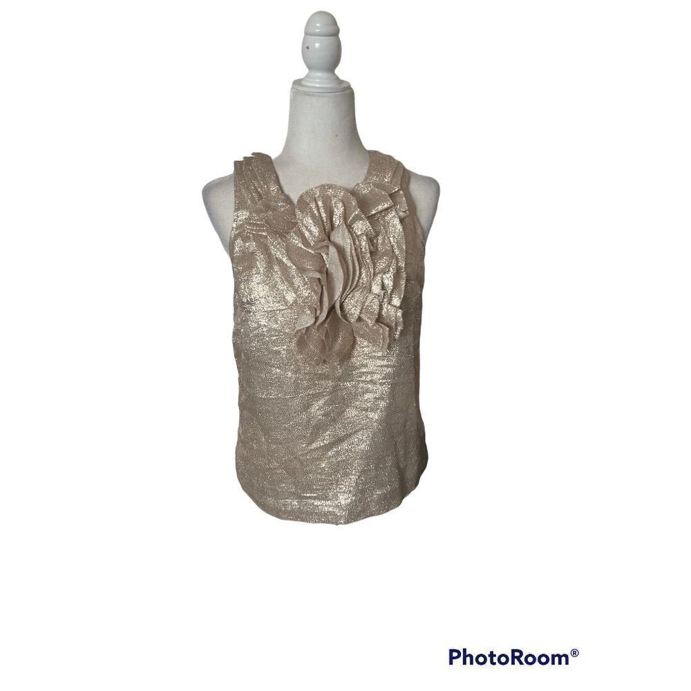J.Crew Metallic Gold Formal Sleeveless w Floral and Zipper